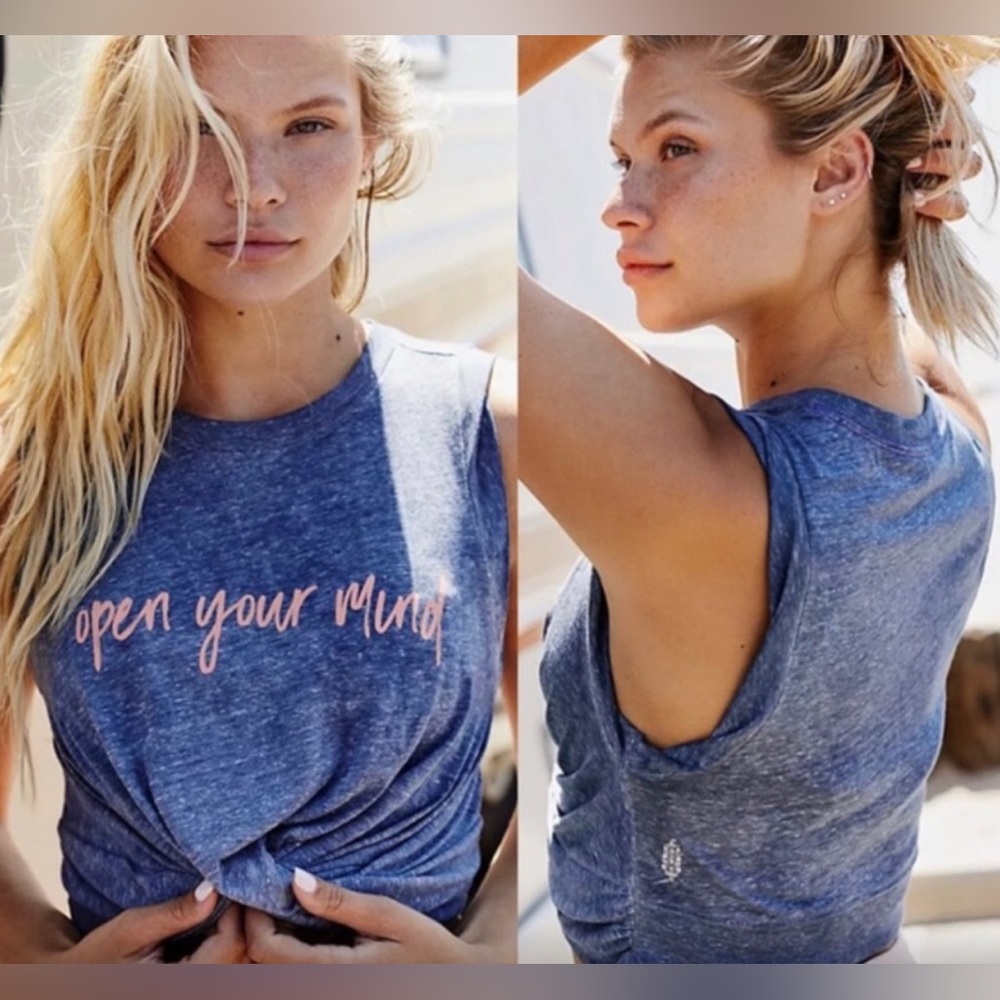 Free People Open Your Mind undertow Graphic Tank In Eclipse Blue size S